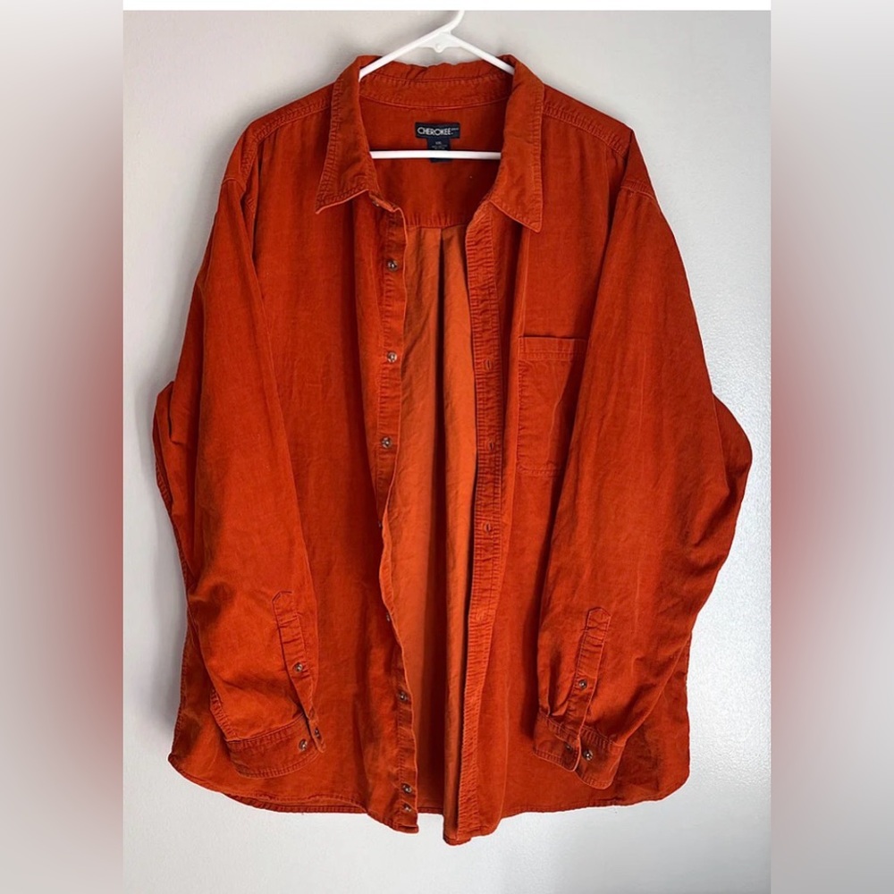 Vintage Cherokee Corduroy Burnt Orange Button Up Shirt - Picture 2 of 4